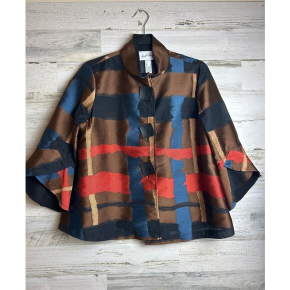 Joseph Ribkoff Women's 4 Abstract Mandarin Collar 3/4 sleeve jacket lightweight - Picture 4 of 9